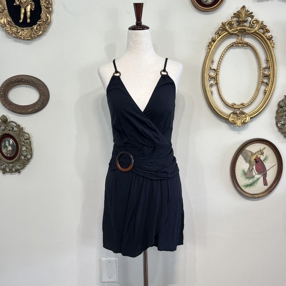 Finders Keepers Black Drape O-Ring Accent Mini Dress Size XS